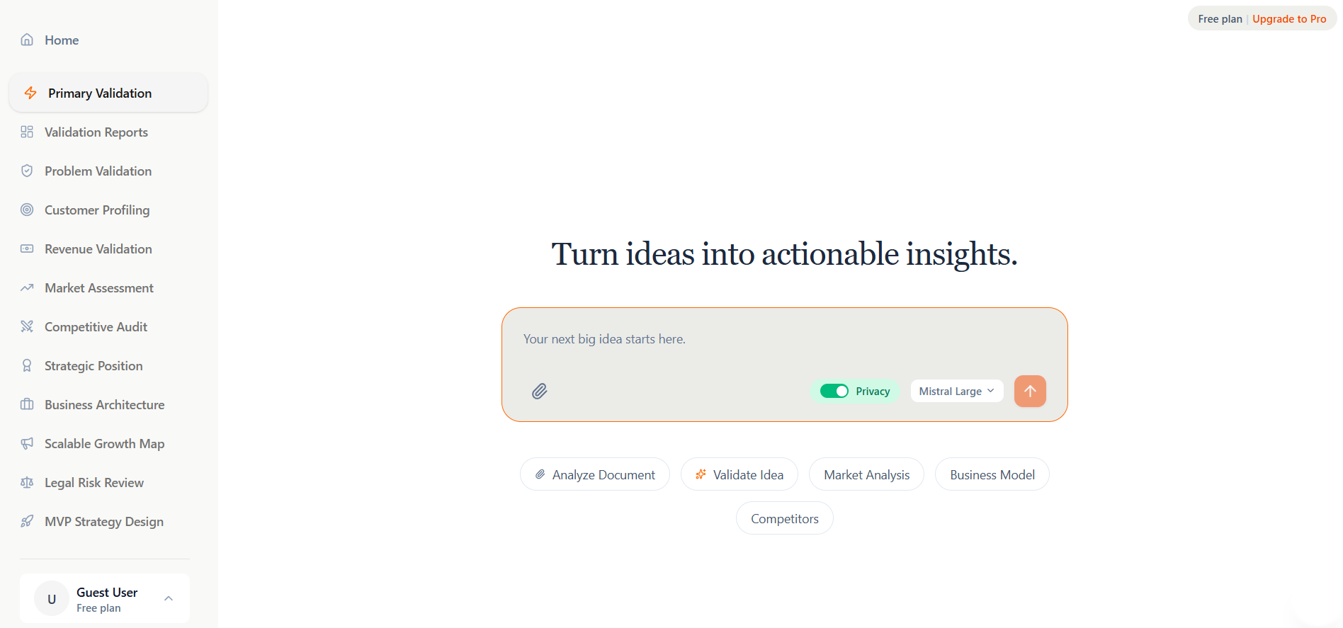 Startup Idea Validation Platform Mockup